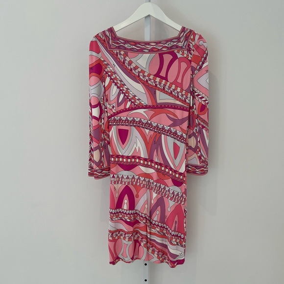 EMILIO PUCCI PINK PRINT SQUARE NECK BELL SLEEVE DRESS SIZE IT 40 / US 6 - Picture 7 of 16